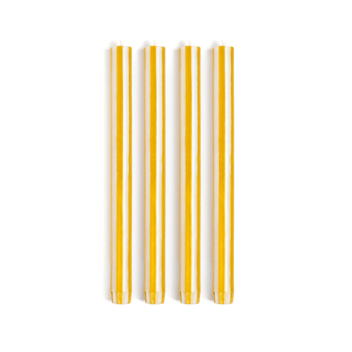 Stripe Dinner Candles - Mustard / White