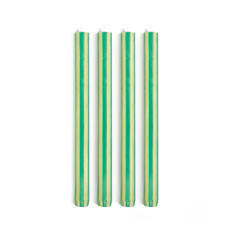 Stripe Dinner Candles - Forest / Lime Green