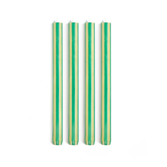 Stripe Dinner Candles - Forest / Lime Green