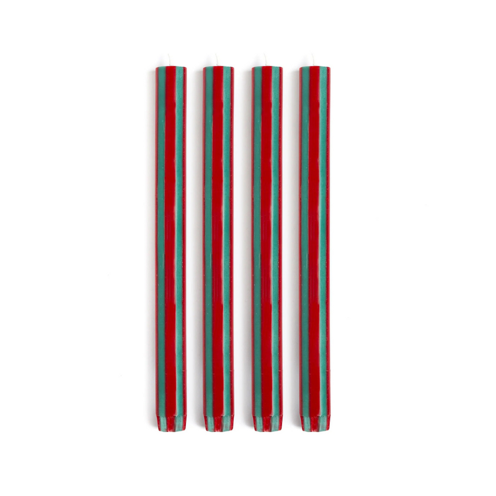 Stripe Dinner Candles - Racing Red / Green