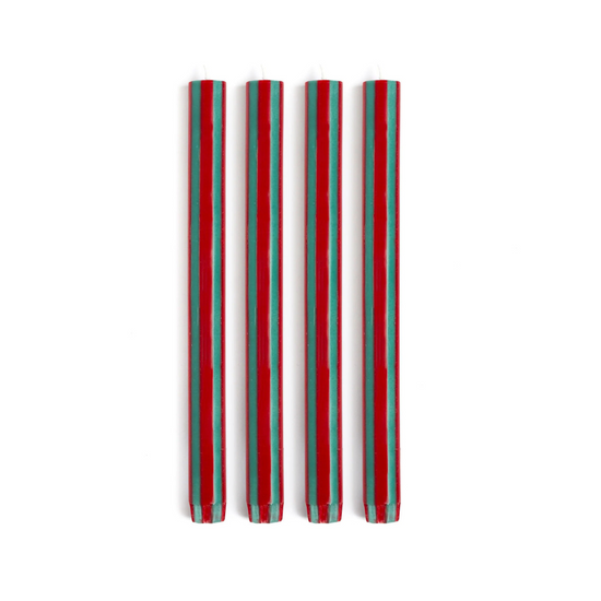 Stripe Dinner Candles - Racing Red / Green