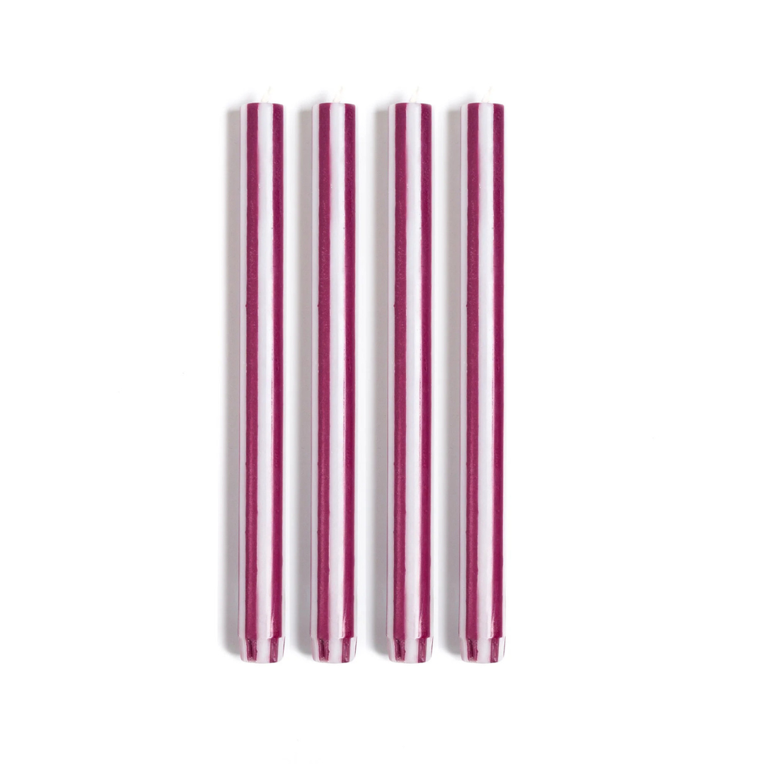 Stripe Dinner Candles - Aubergine / White