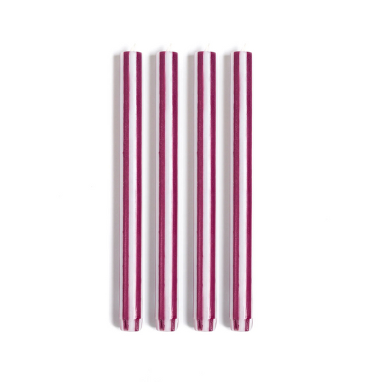 Stripe Dinner Candles - Aubergine / White