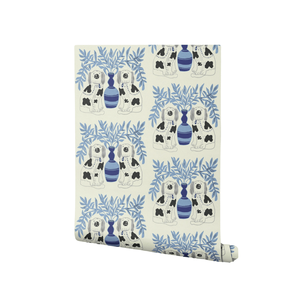 Pair of Dogs Wallpaper - Delft Blue