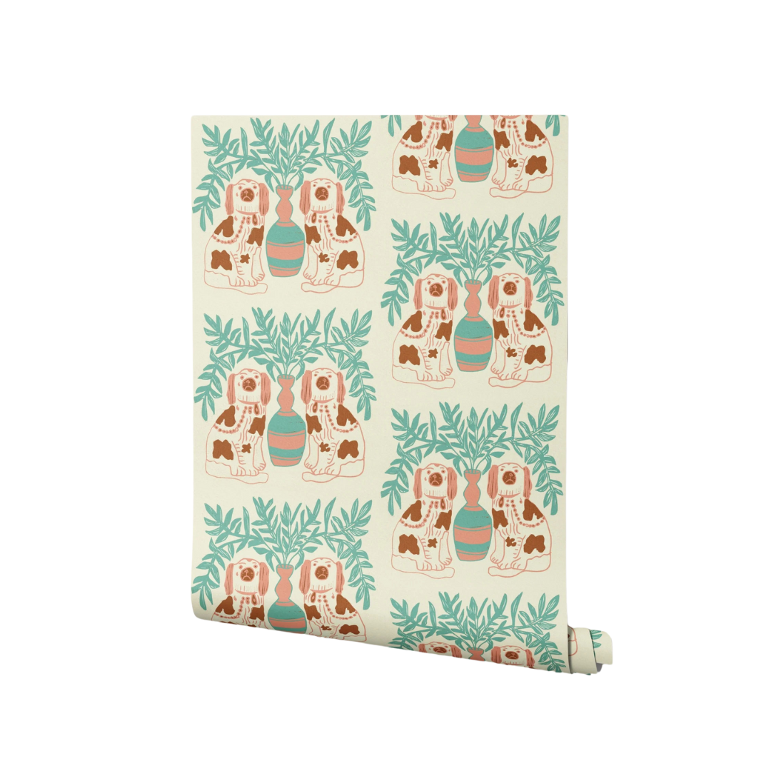 Pair of Dogs Wallpaper - Vintage Brown