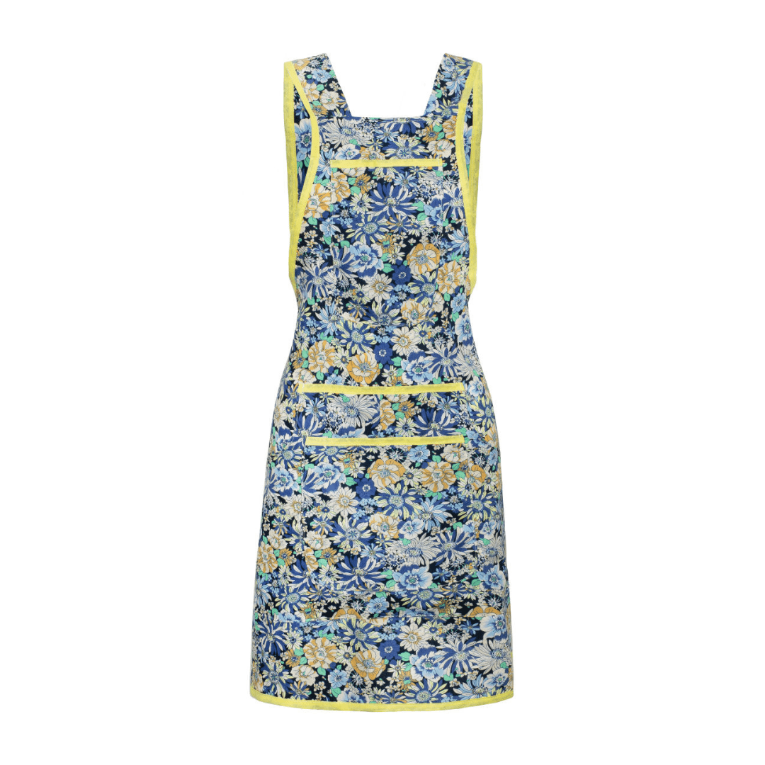 No Frills Apron in Blue Cotton Print