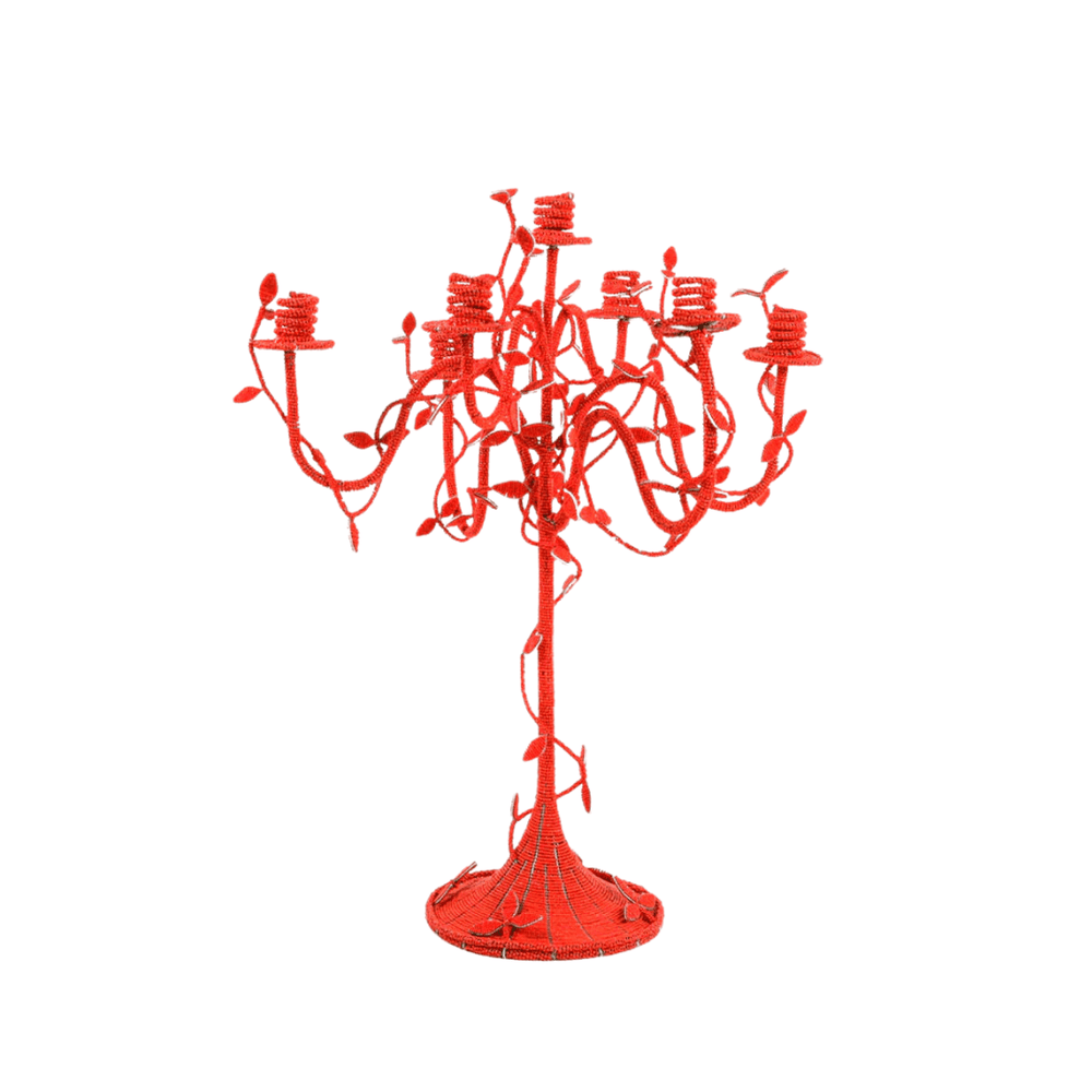 Beaded Vine Candelabra in Red