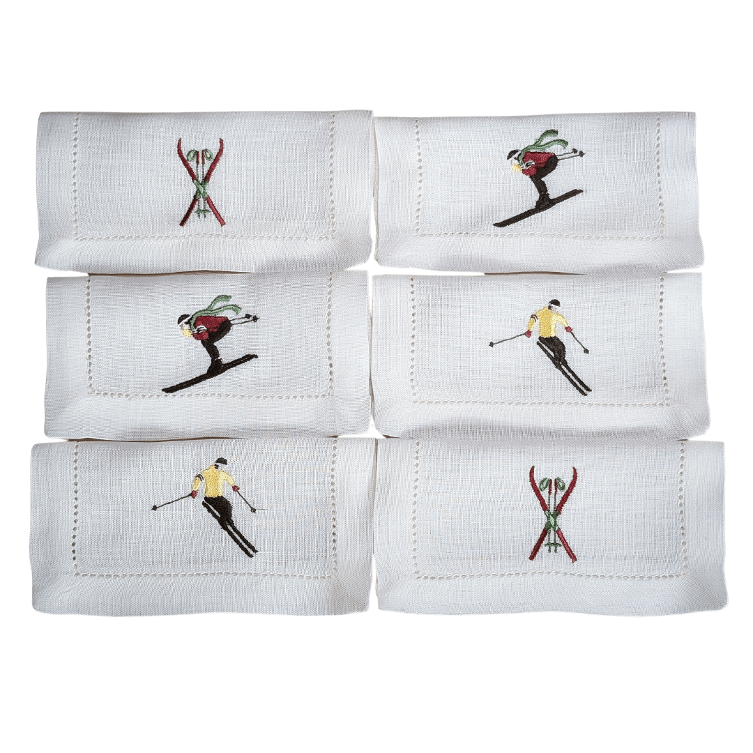 SKI Embroidered Cocktail Napkins (Set of 6)