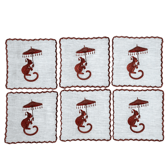 Monkeys - Monkeys Embroidery Cocktail Napkin Set (set of 6)