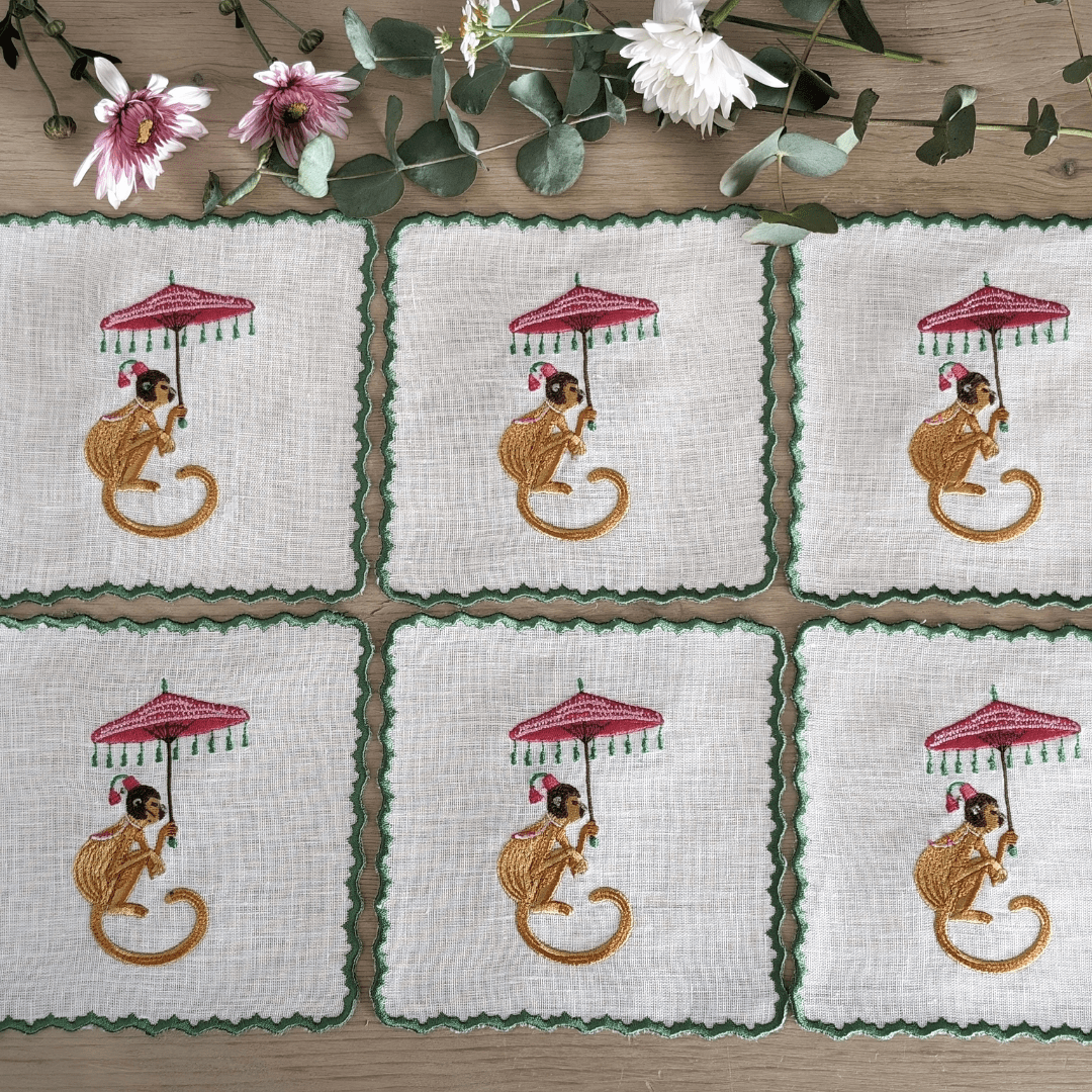 Monkeys - Monkeys Embroidery Cocktail Napkin Set (set of 6)