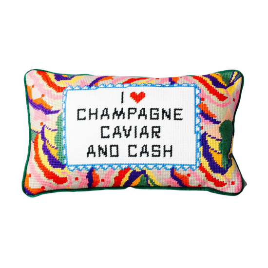 Caviar and Cash Needlepoint Pillow