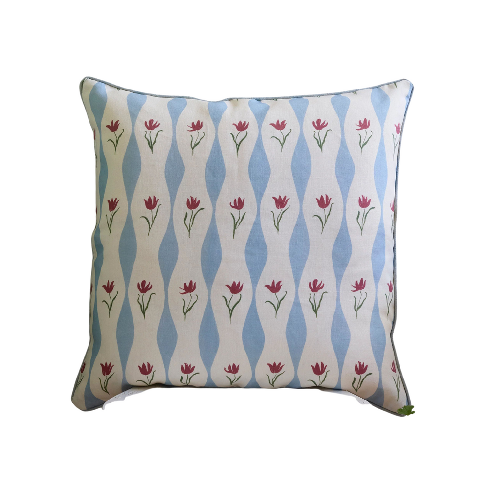 Tulip Wave (sky) Linen Cushion, Piped | 55cm