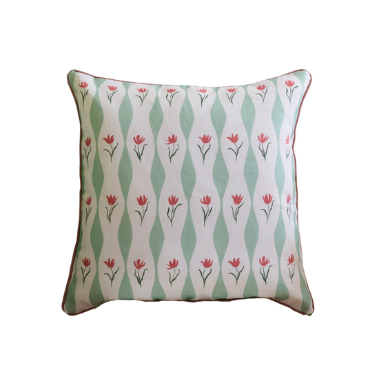 Tulip Wave (Pistachio) Linen Cushion, Piped | 55cm