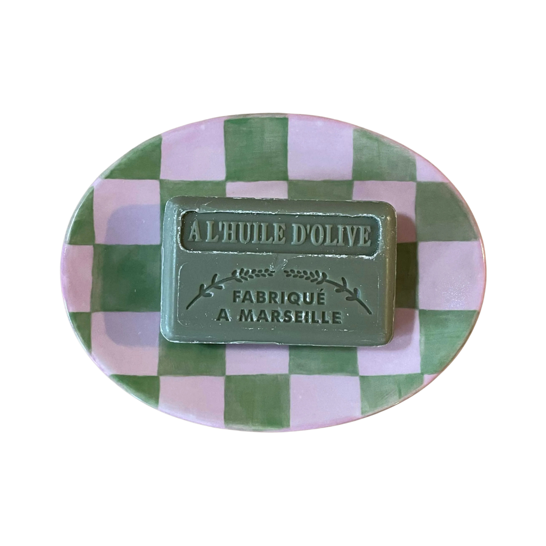 Checkmate Soap Dish, Pink & Green