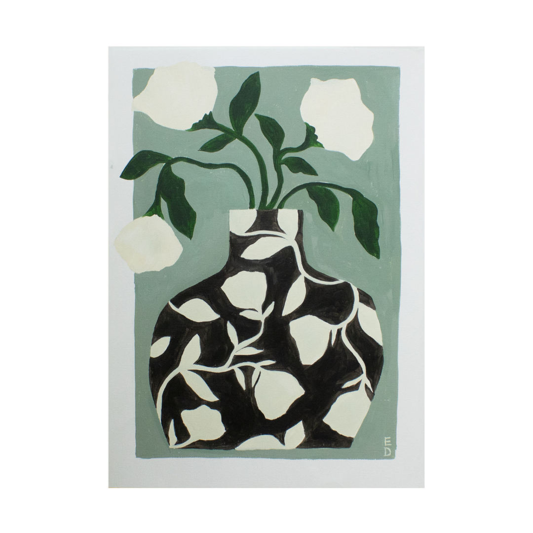 Patterned Vase on Sage, Giclée Print