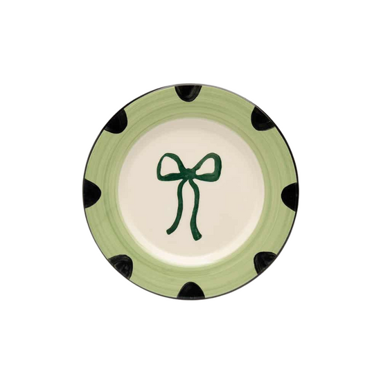 Green Bow Dessert Plate