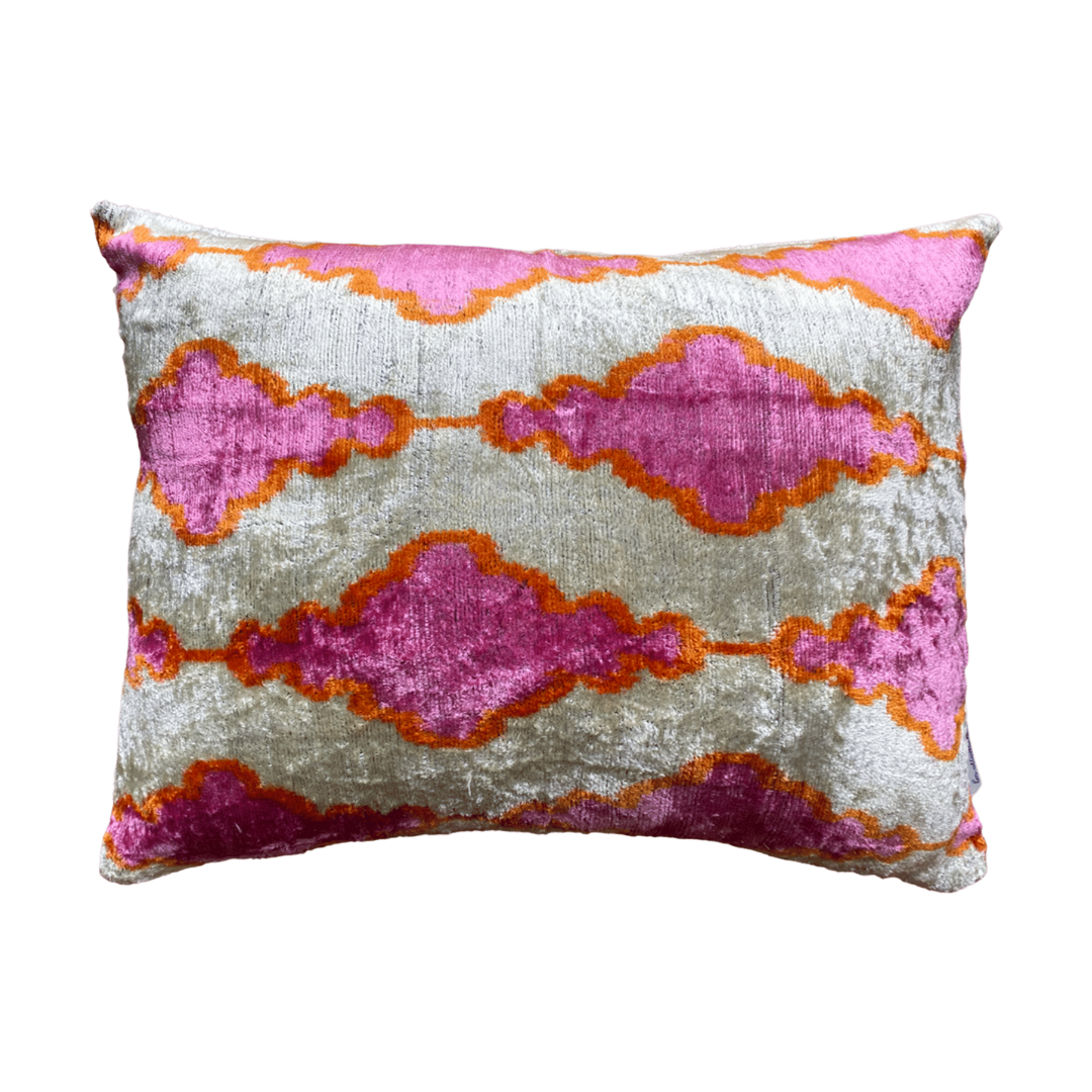 Silk Velvet Ikat Cushion - Retro Pink