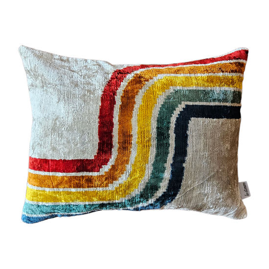 Silk Velvet Ikat Cushion (Double Sided) - Rainbow