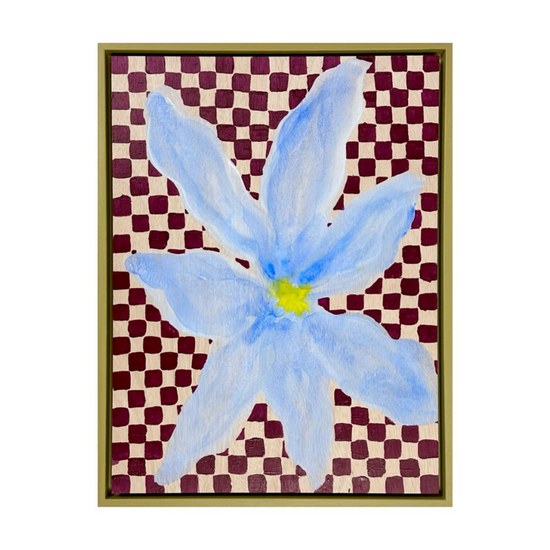 Soft Blue Bloom on Wood Checkerboard - Original Painting