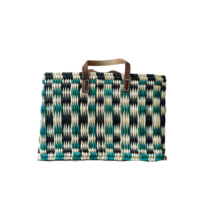 Chequered Reed Basket - Indigo + Green