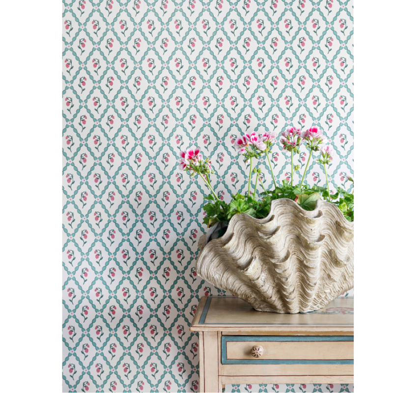 Wild Strawberry Trellis Wallpaper