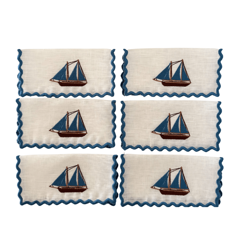 Sailing - Sailing Embroidery Cocktail Napkin Set (set of 6)