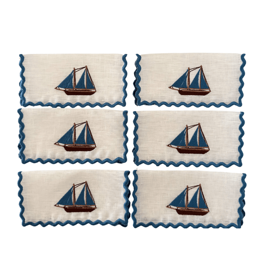 Sailing - Sailing Embroidery Cocktail Napkin Set (set of 6)