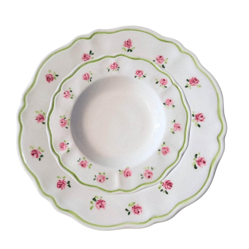 Ceramic Provence Pink Floral Plate Set of Four