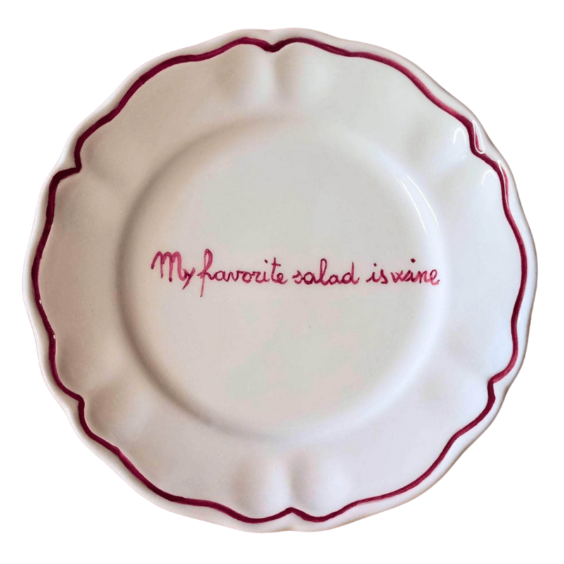 Ceramic "My Favorite Salad is Wine" Scalloped Plate Set of 4