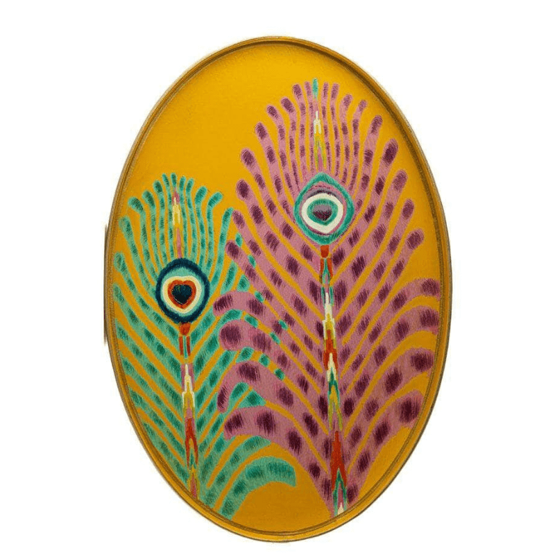 Les Ottomans x Matthew Williamson Hand-Painted Peacock Iron Tray - Yellow