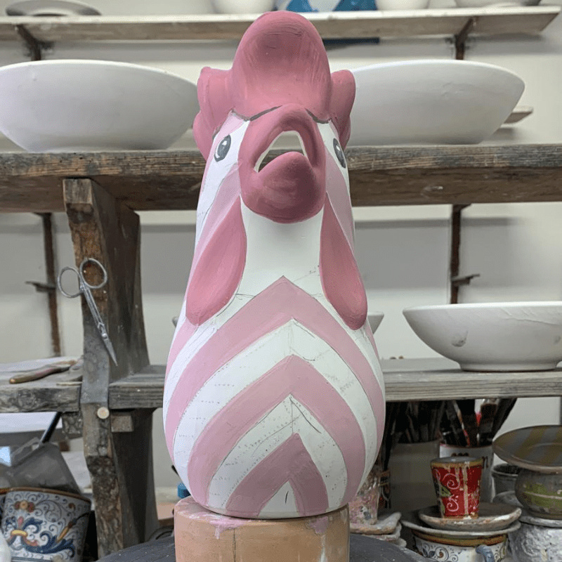 Pink Striped Rooster Carafe