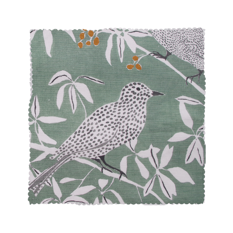 Printed Bower Birds Fabric - Green