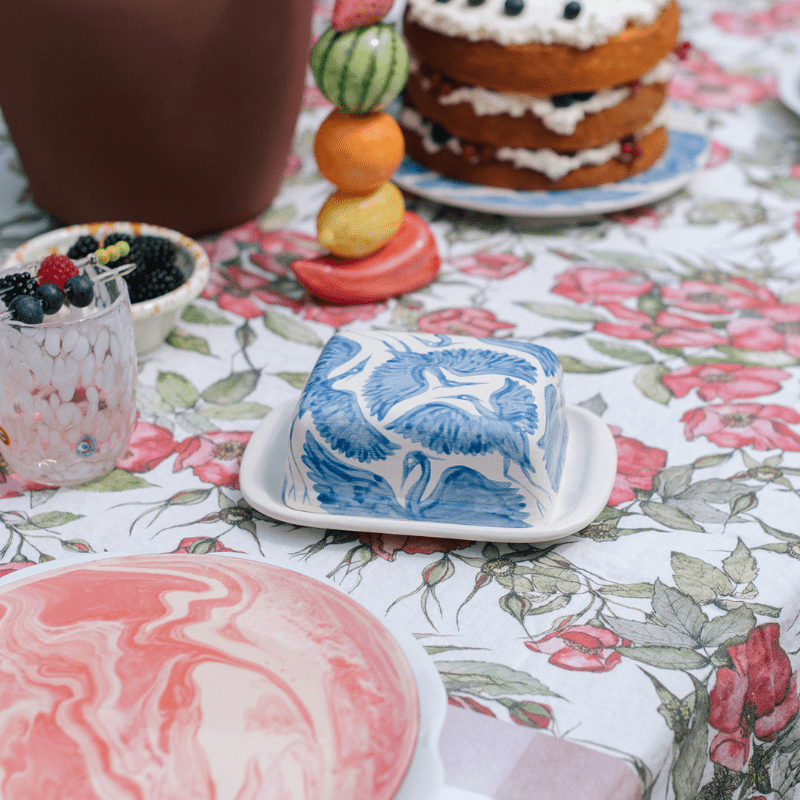 Herons Hand Painted Butter Dish - Blue