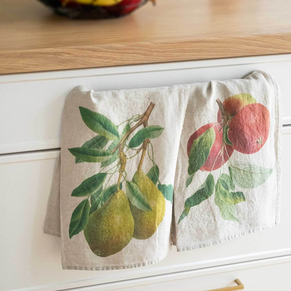 Linen Kitchen Towels APPLE & PEAR Set of 2