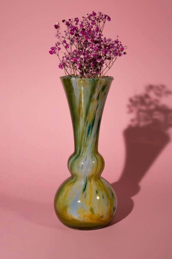 Vintage Speckled Green Art Glass Vase