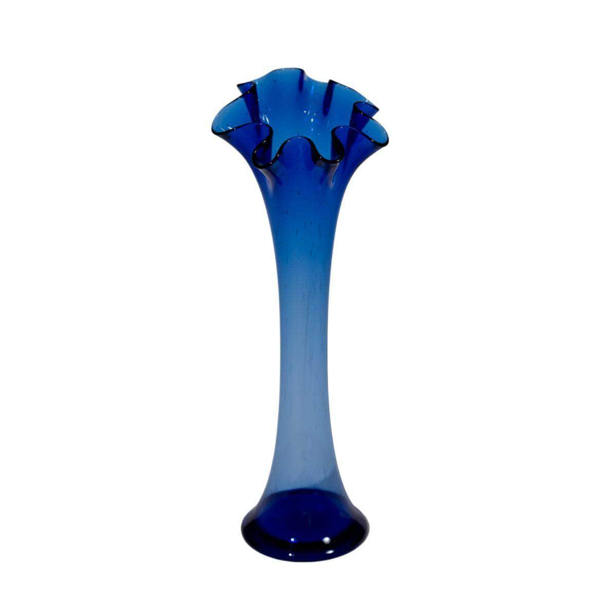 Vintage Ruffled Cobalt Blue Art Glass Vase