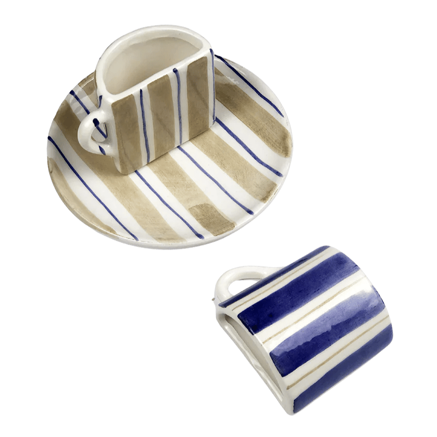 Tête a Tête Cup Set - Beige and Blu Striped