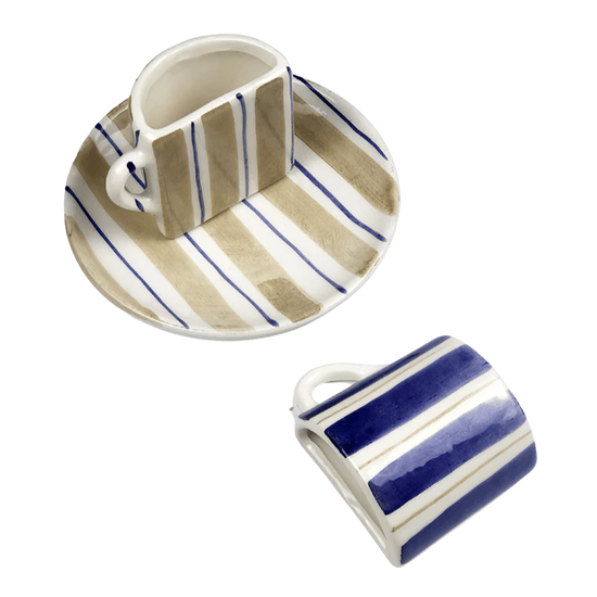 Tête a Tête Cup Set - Beige and Blu Striped