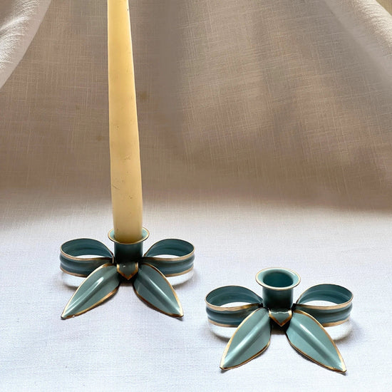 A Pair of Bow Candleholders - Powder Blue