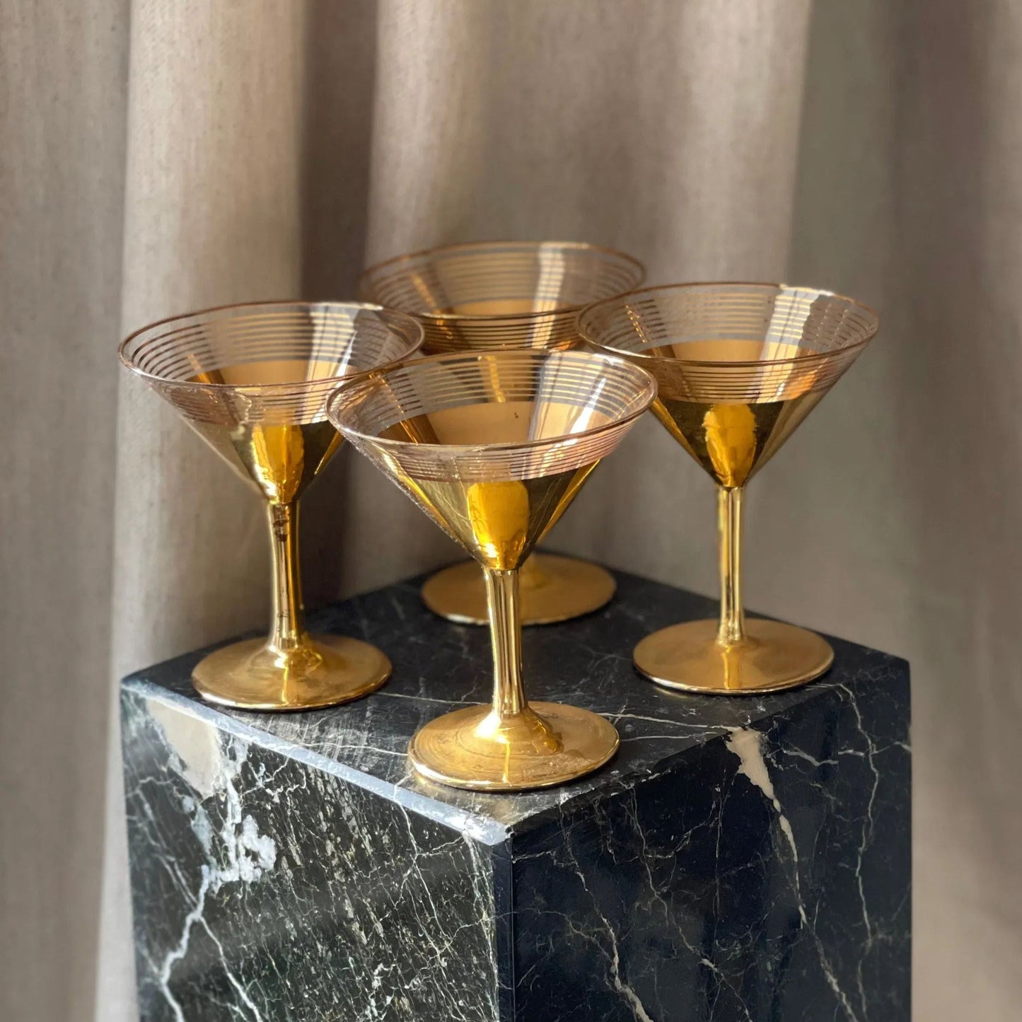 Gold Set of 4 Martini Glasses