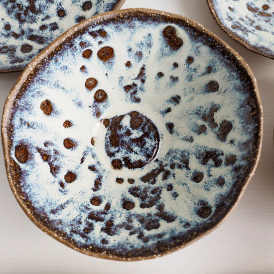 Handmade Brown Pottery Cereal Bowl With Cream / Blue Speckled Glaze