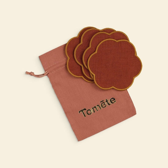 The Red and Yellow Ochre Linen Scalloped Coasters (Set of 4)