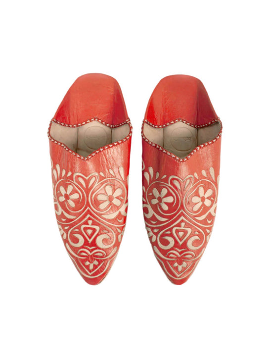 Moroccan Decorative Heart Babouche Slippers, Orange