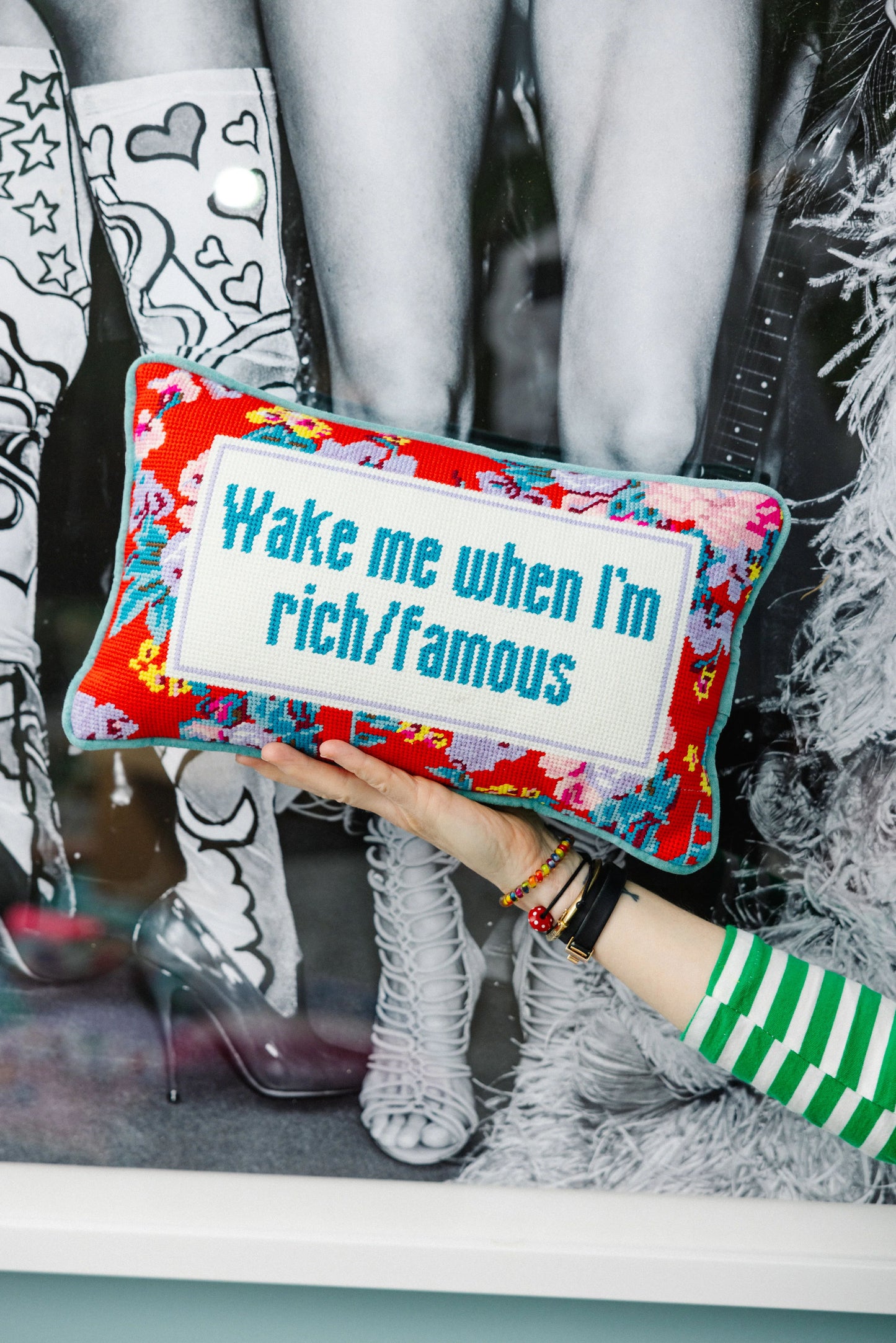 Rich And Famous Needlepoint Pillow