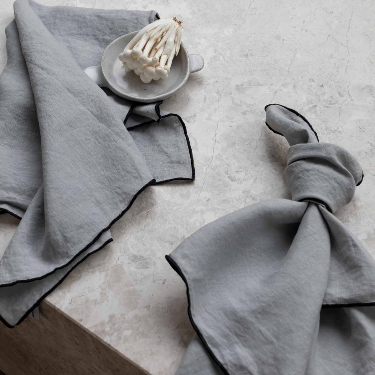 Amara Stitch 100% Linen Napkins - Cool Grey (Set of Four)