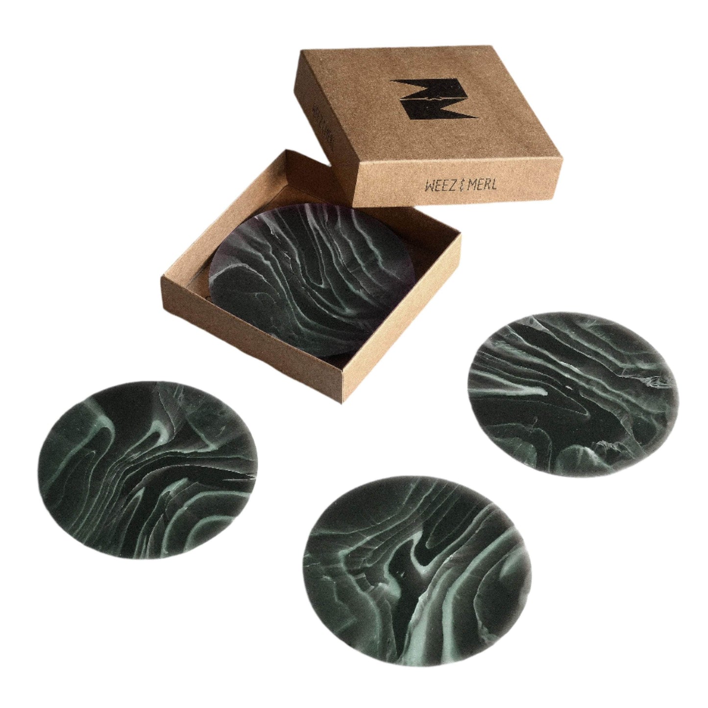 Recycled Plastic Set of 4 Gift-Boxed Coasters Ripple Evergreen