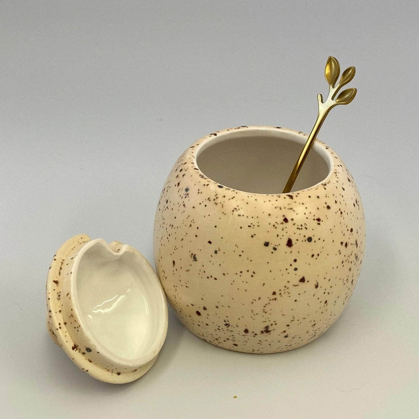 Sugar Bowl with Spoon Honey Speckle Glaze