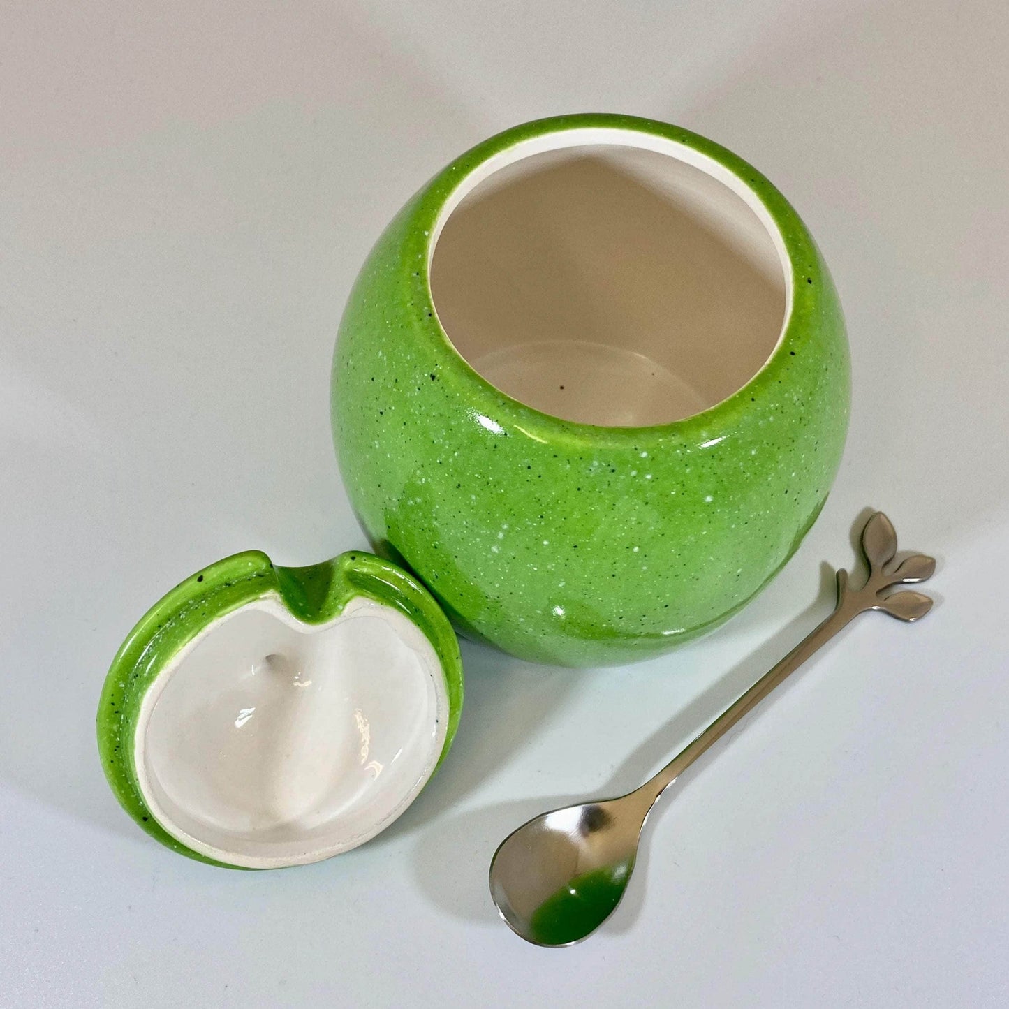 Sugar Bowl with Spoon - Lime Green Glaze