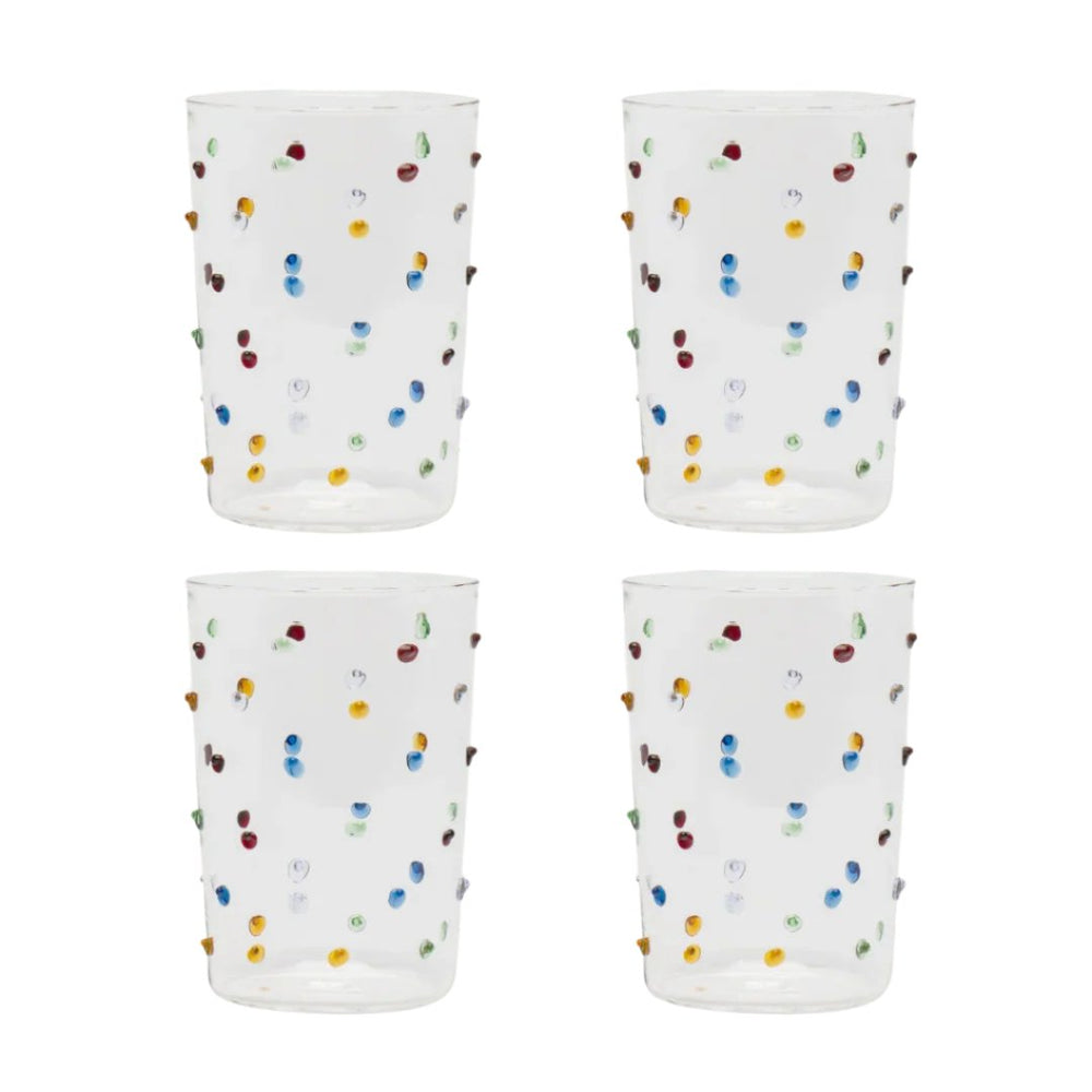 Multicoloured Pom Tumbler Glass - Set of Four