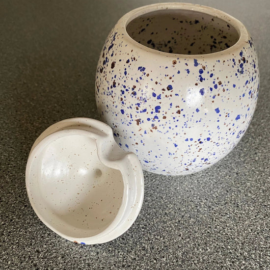 Sugar Bowl with Lid and Spoon in Speckled Blue Glaze